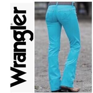 VTG Wrangler Chambray Denim Pants Womens 12 Western Cowgirl Turquoise Blue Y2K